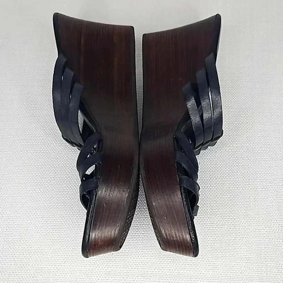 UGG Mattie Black Leather Platform Wedge Stacked Heel Sandal Women's Size 10 - Picture 4 of 15